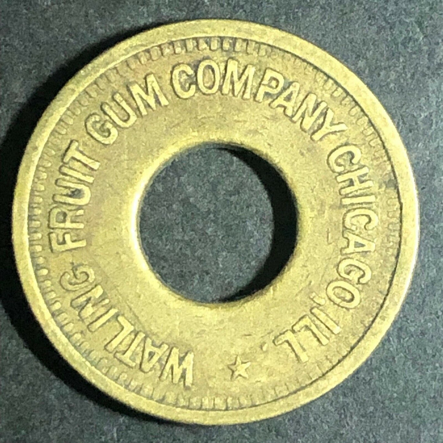 Vintage 21mm Brass "Watling Fruit Gum Co. Chicago, ILL" Donut Token