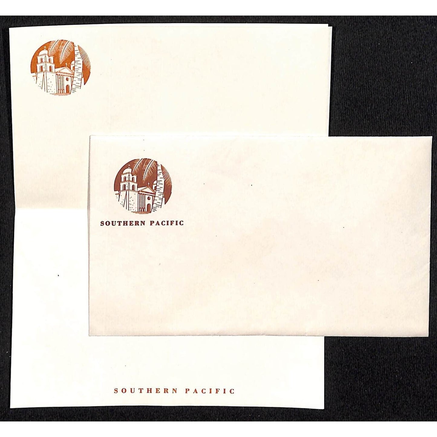 Southern Pacific Railroad Unused Stationary Envelope & Sheet Palm Tree