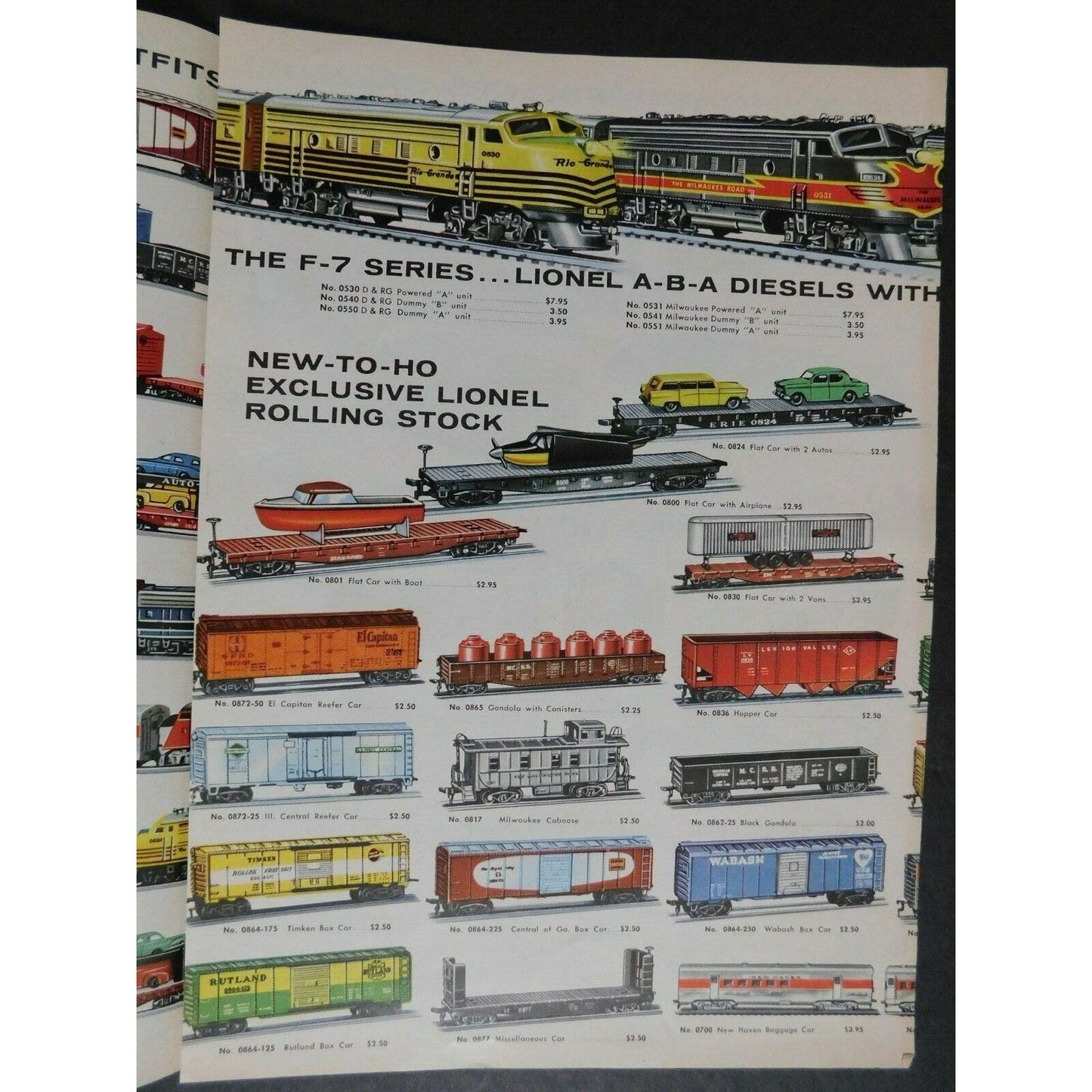 Original 1958 Lionel Trains 11.5" x 24" Double Sided Tri-Fold Single Sheet - VGC