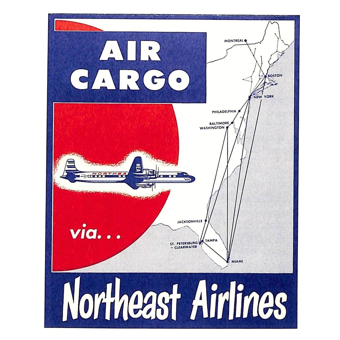 Air Cargo via Northeast Airlines Gum Label w/ Map VGC Scarce