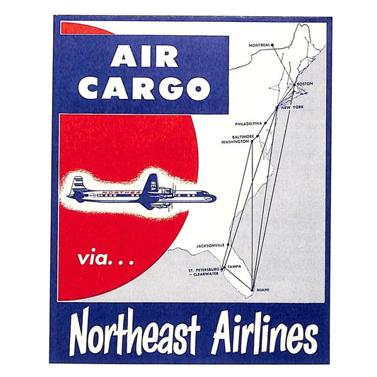 Air Cargo via Northeast Airlines Gum Label w/ Map VGC Scarce
