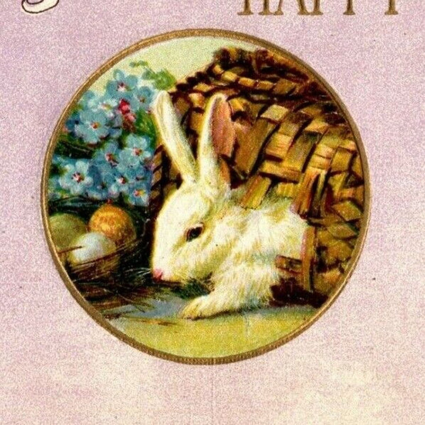 Vintage Postcard c1913 Wishing You a Happy Easter w/ Bunny Rabbit Gilt Embossed