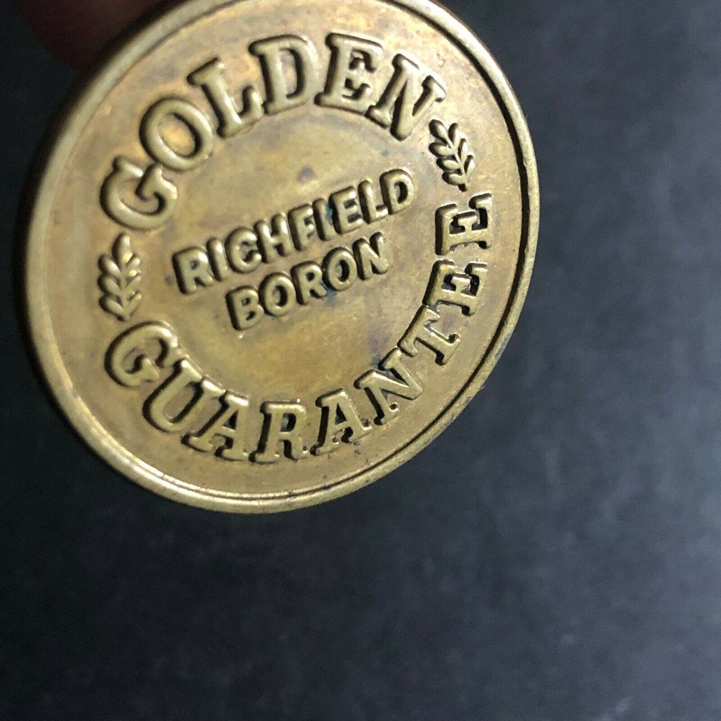 c1970's-80's Brass Richfield Boron "Golden Guarantee" Mail Return / Lost Key Fob