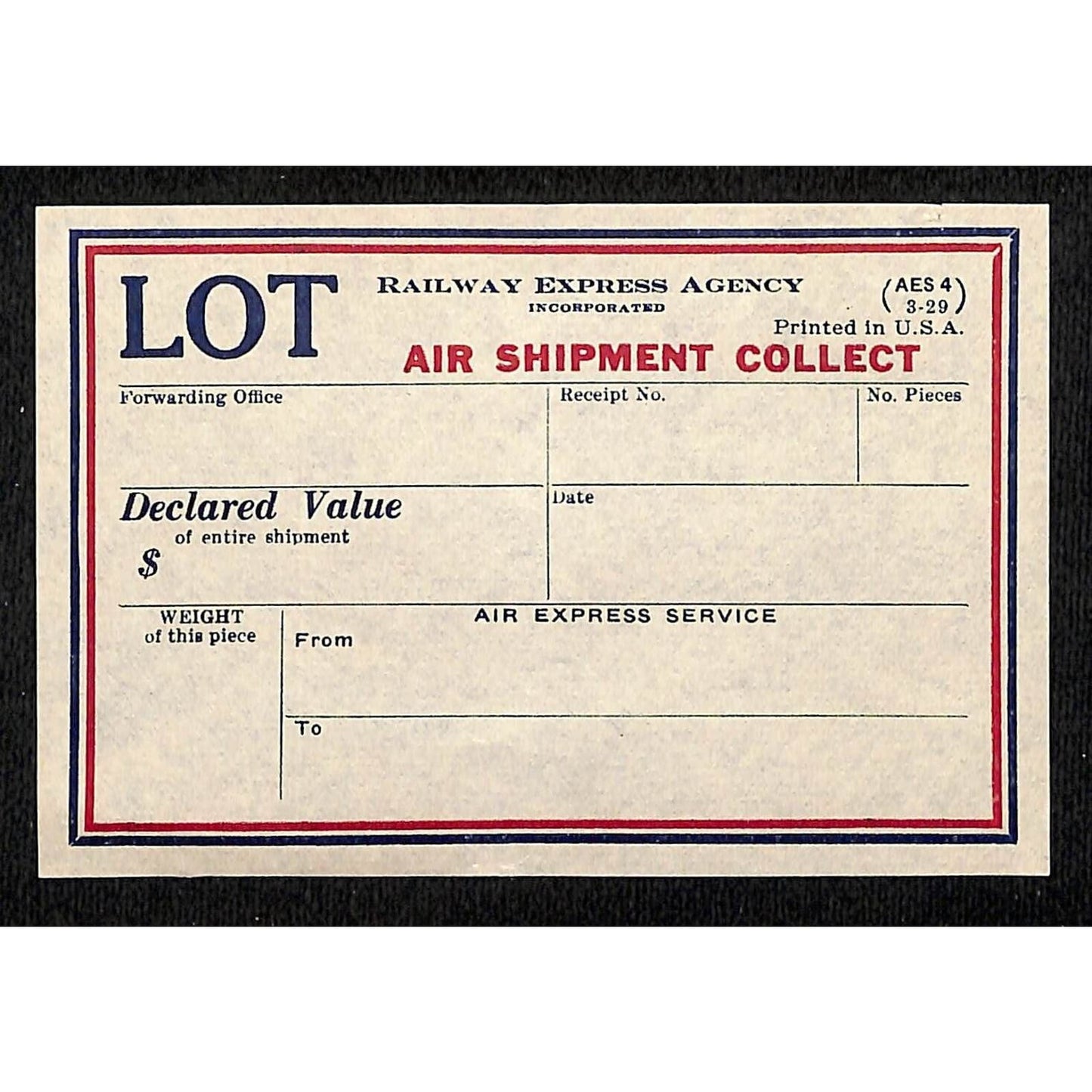Railway Express Agency c1929 "Air Shipment Collect" Label VGC Scarce