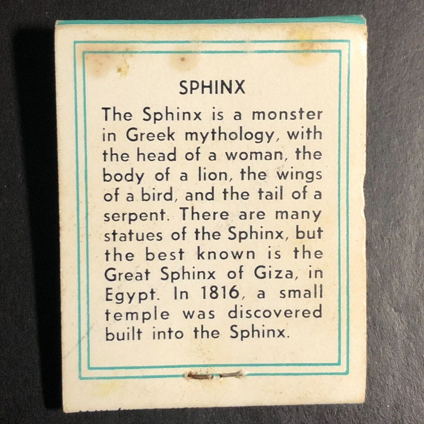 World Landmarks Series "Sphinx" Full Matchbook c1968-73