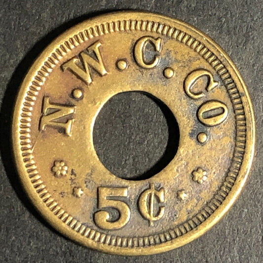 N.W.C. Co. (Seattle - Northwestern Candy Co.) Brass 5c Trade Token - 21mm
