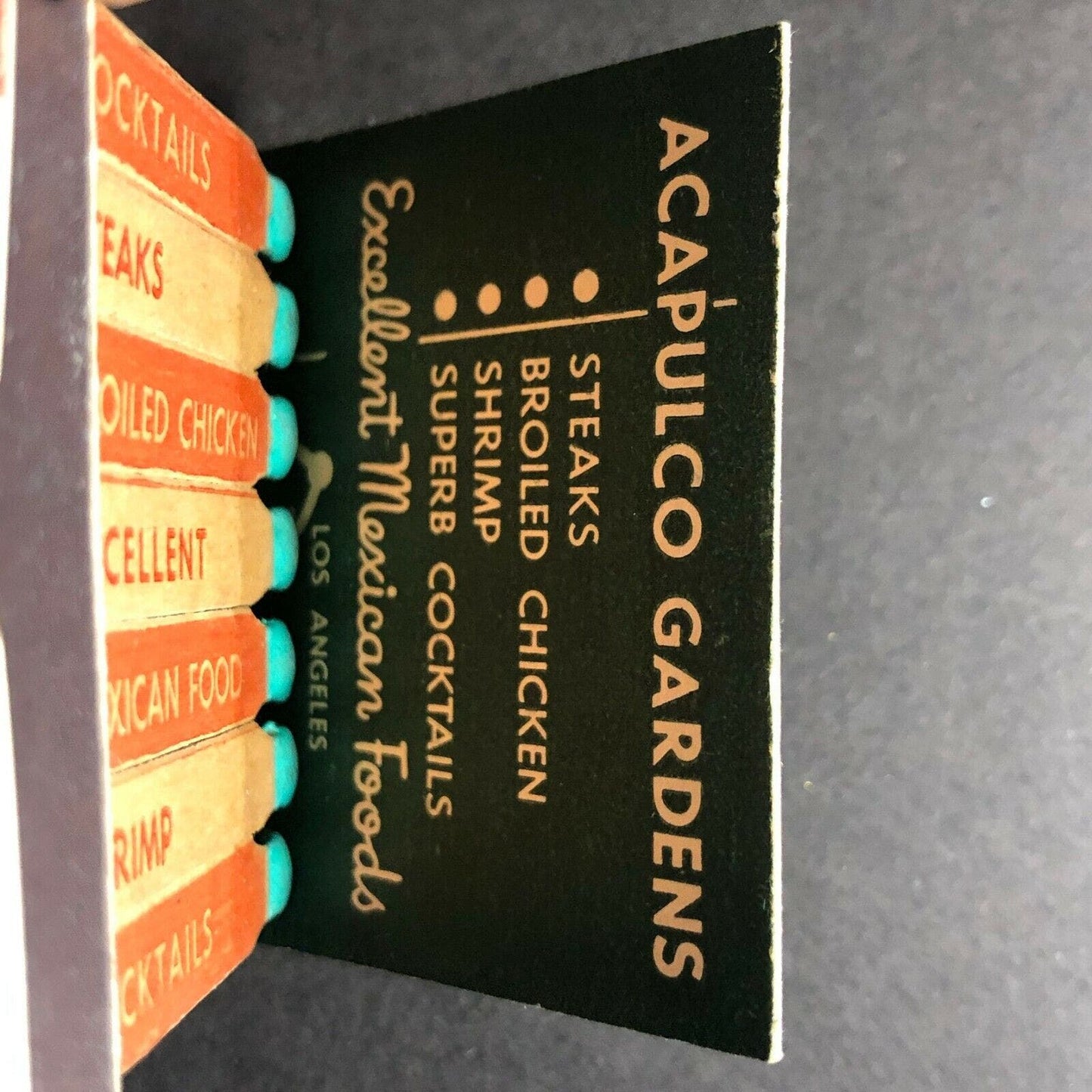 Scarce c1950's-60's Full FEATURE Matchbook Acapulco Gardens Oceanside Calif