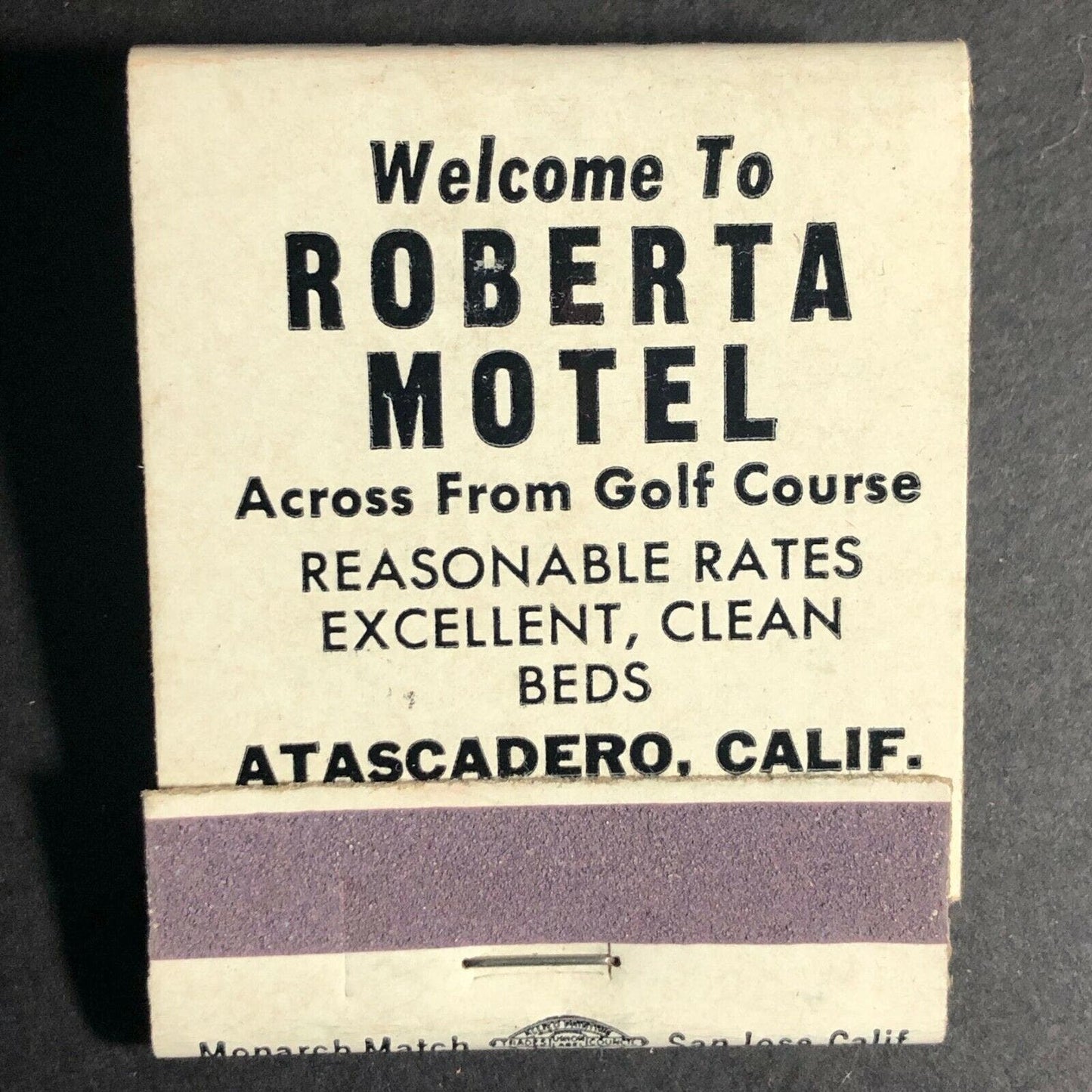 Vintage c1950's-60's Full Matchbook "Roberta Motel" Atascadero, CALIF