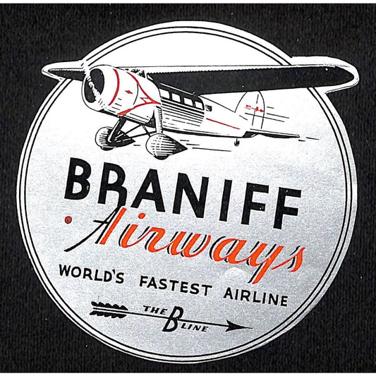Braniff Airways Gum Label "World's Fastest Airline" "The B Line" c1930's Scarce