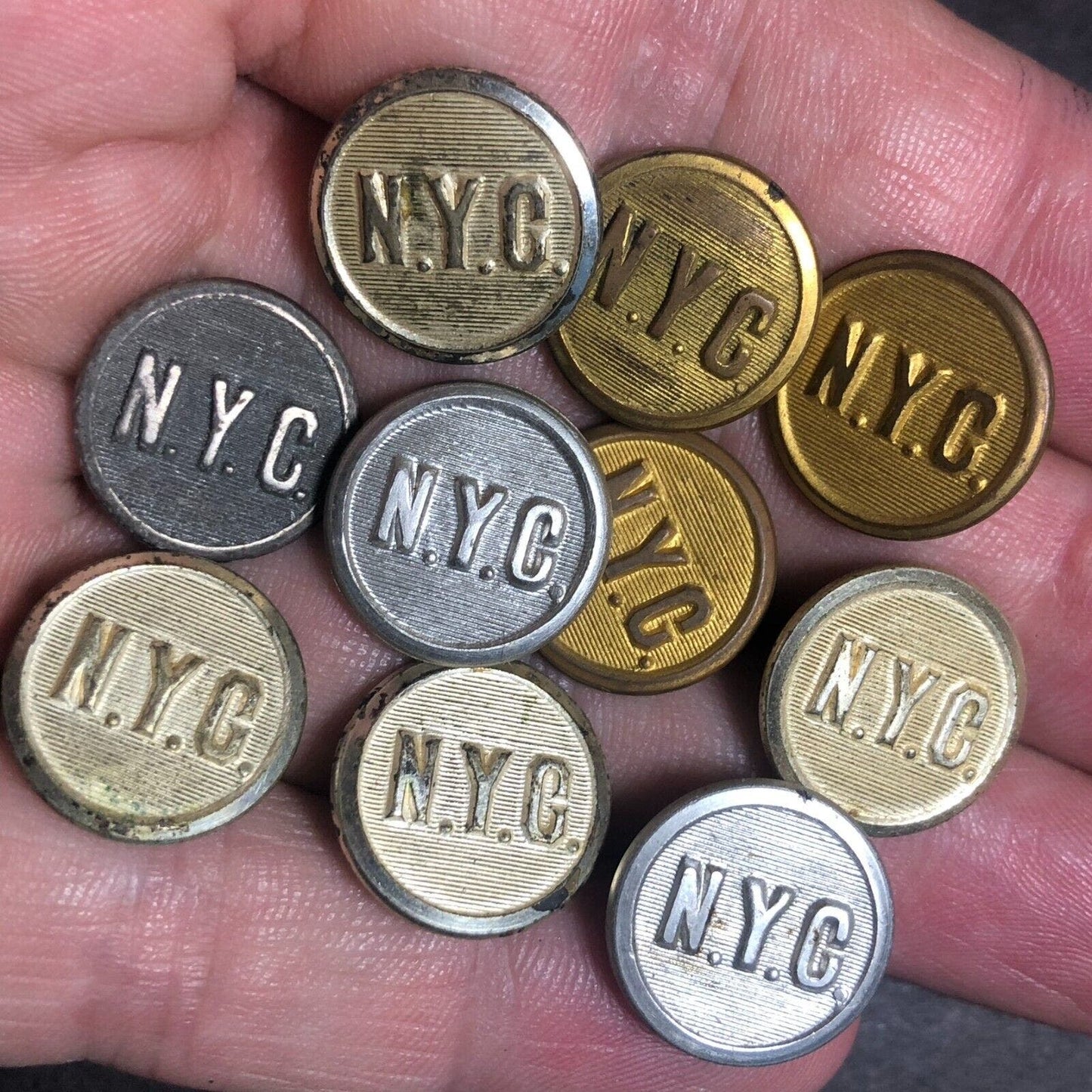 11 New York Central Brass / Silvertone Uniform Button - Mixed Manufacturers