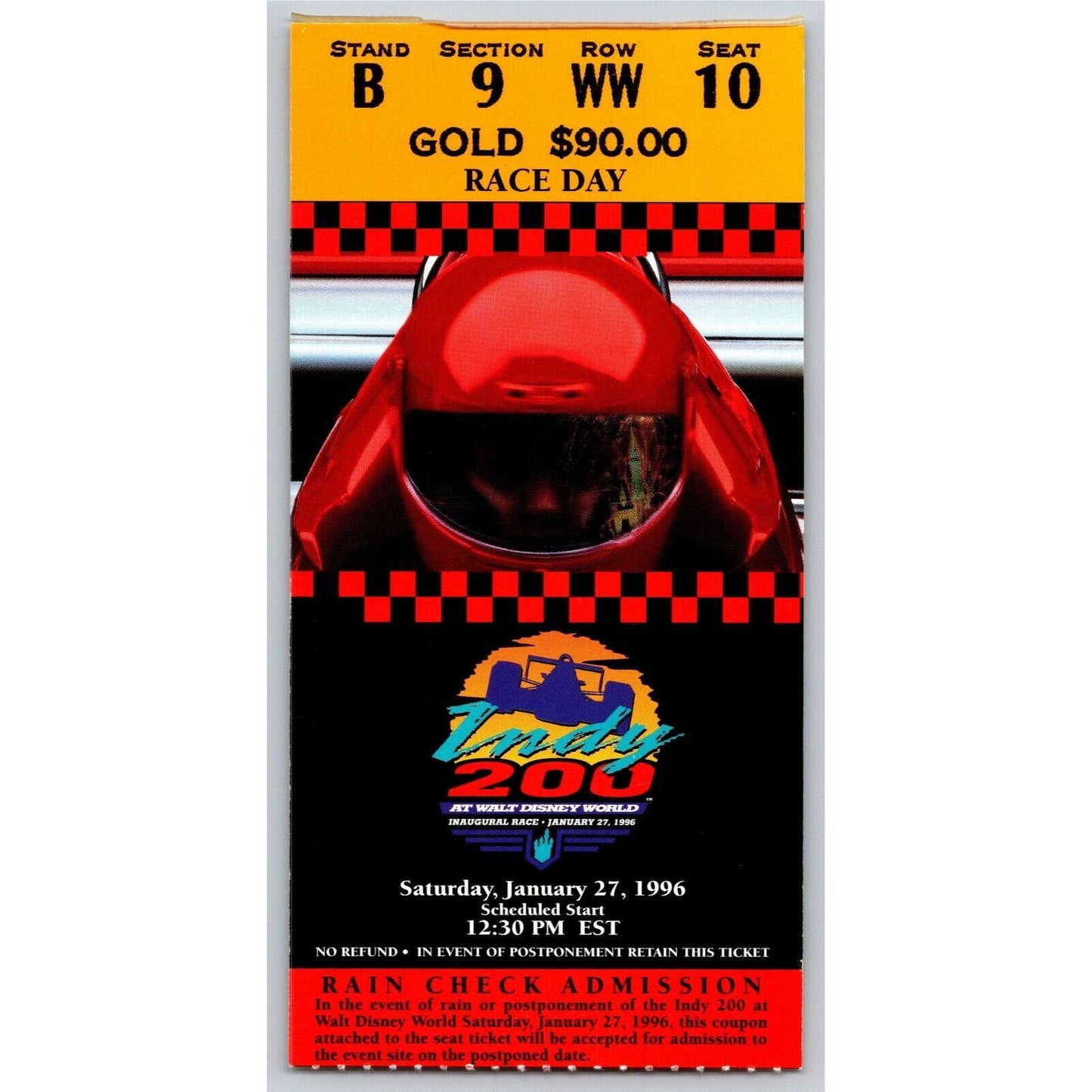 1996 Indy 200 Walt Disney World Ticket Stub - Inaugural Race - Seat 10