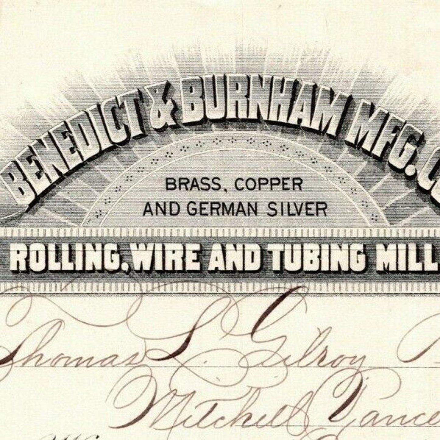 1887 "Benedict & Burnham Mfg. Co" Silver Billhead Letterhead Waterbury CT