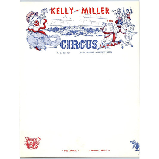 Kelly - Miller Circus Letterhead w/ Busy Tent Scene c1966 - Scarce