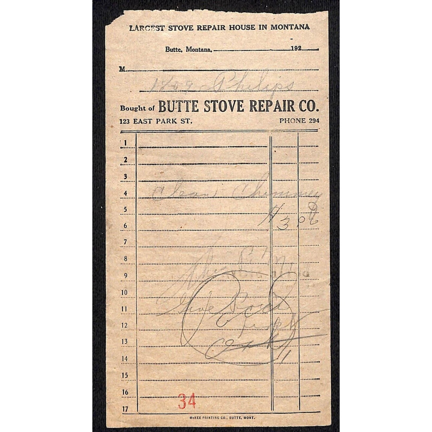 Butte Stove Repair Co. Butte Montana c1933 Billhead Letterhead - Wilson Drug