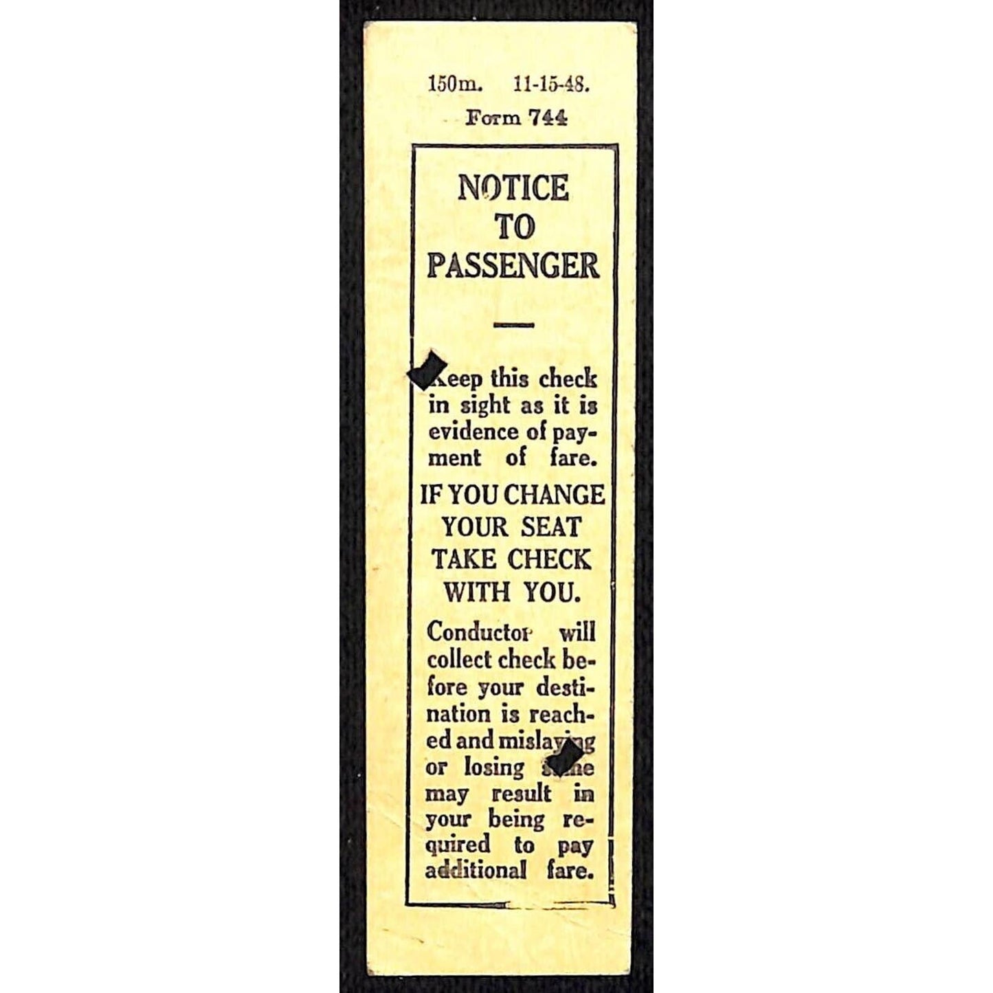 Baltimore & Ohio Railroad Train / Seat Check c1948 Scarce