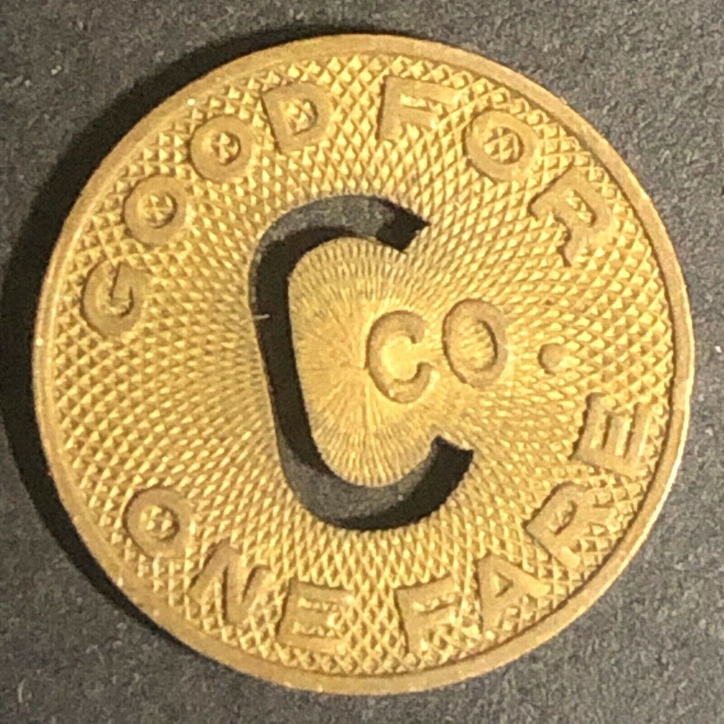 c1940-50's 16mm "The Connecticut Company" G/F One Fare Brass Transit Token