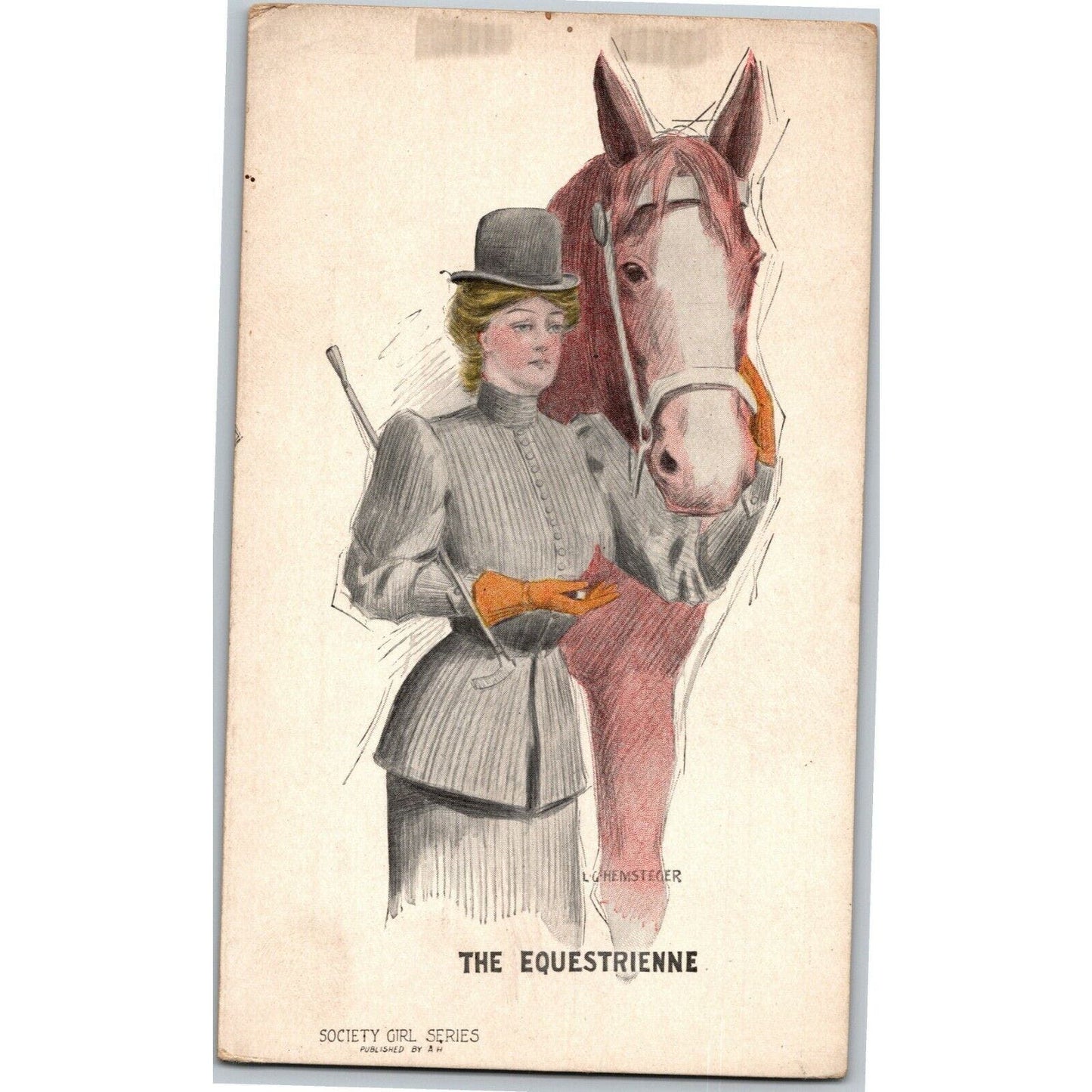 c1907 Vintage Society Girls Series "The Equestrienne" Hemsteger Postcard