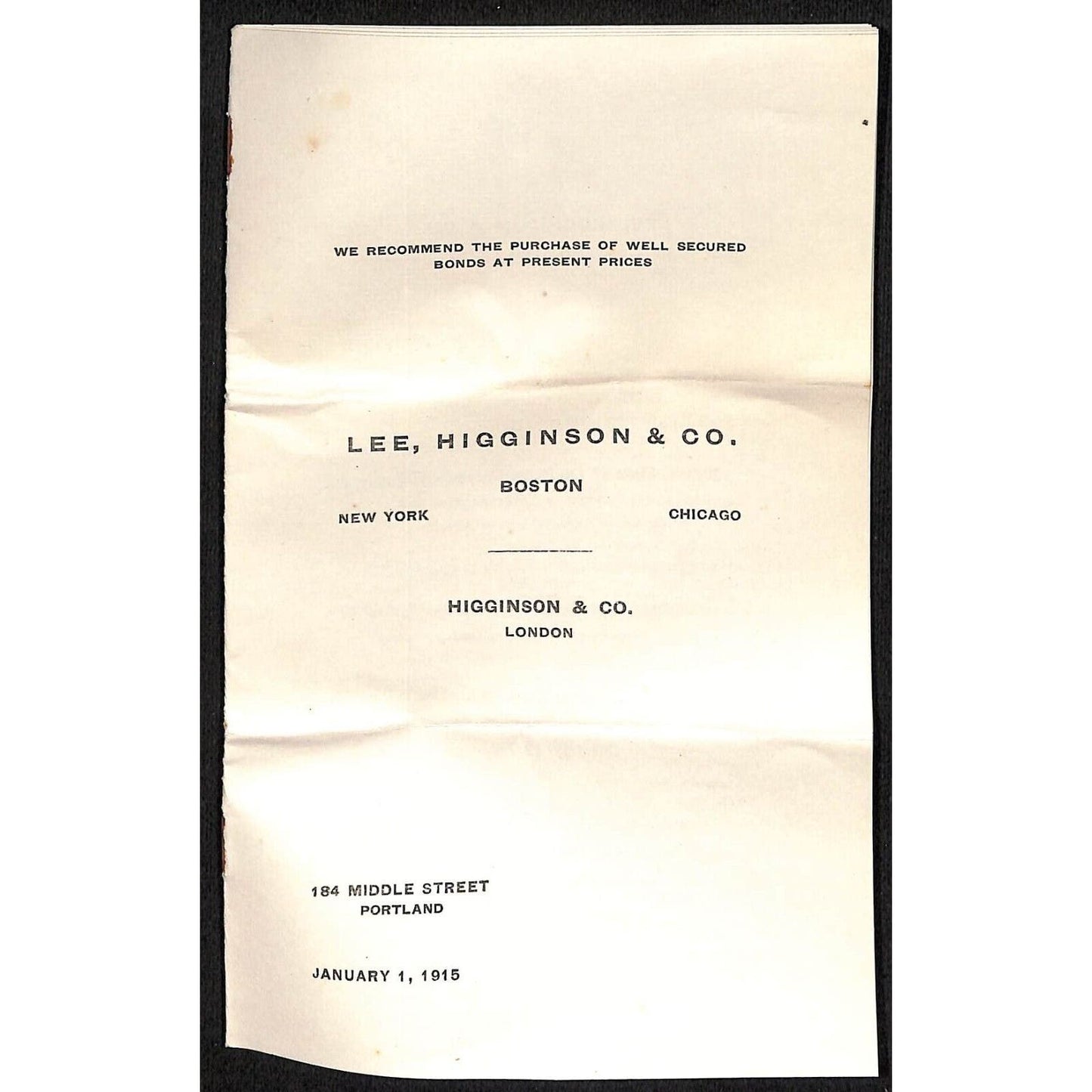 Newburgh ME Amos W. Knowlton* 1915 Boston Lee, Higginson Bond Offerings 12pp VGC