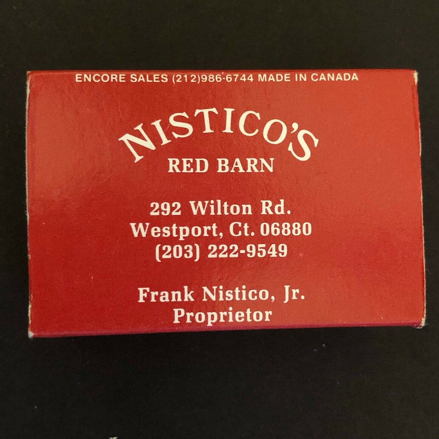 c1980-90 's Vintage Wooden Matchbox Matchbook "Nistico's Red Barn" Westport, CT