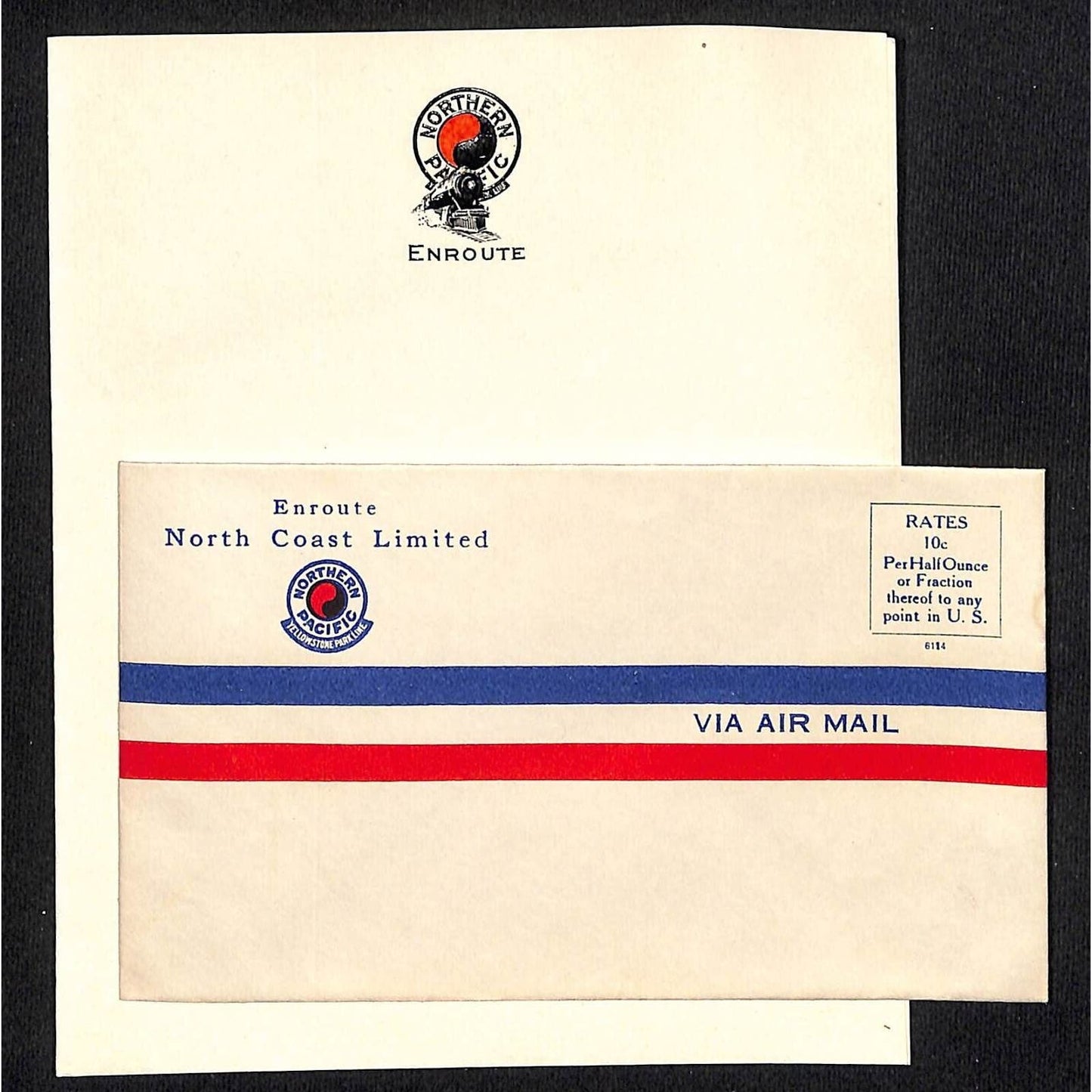 Northern Pacific Railway Yellowstone Park "Enroute" Air Mail Stationary Set VGC