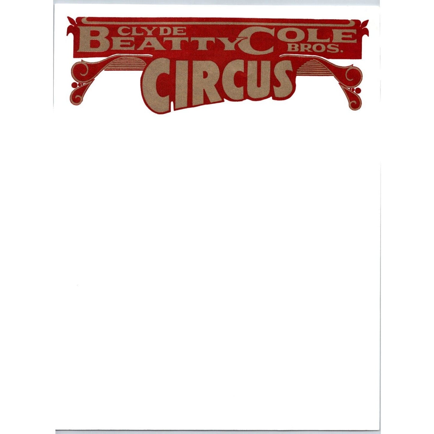 Clyde Beatty Cole Circus Letterhead c1940's? Gilt / Gold Text Scarce