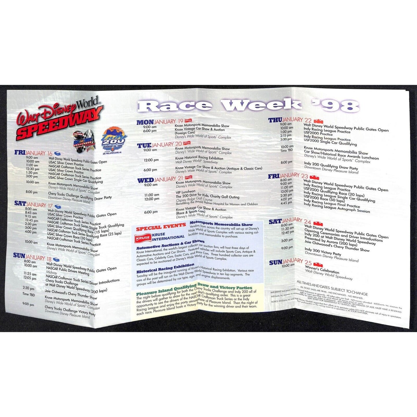 1998 Walt Disney World Speedway Indy 200 Spectator Guide VGC Scarce 500
