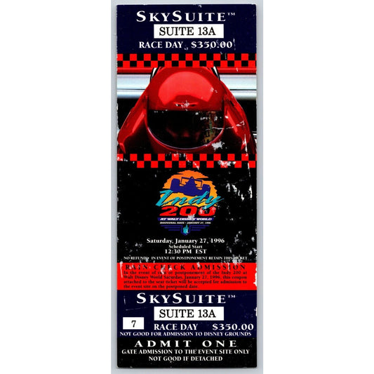 1996 Indy 200 Disney SkySuite Ticket Stub w/ Scratches - Ron Burton Estate