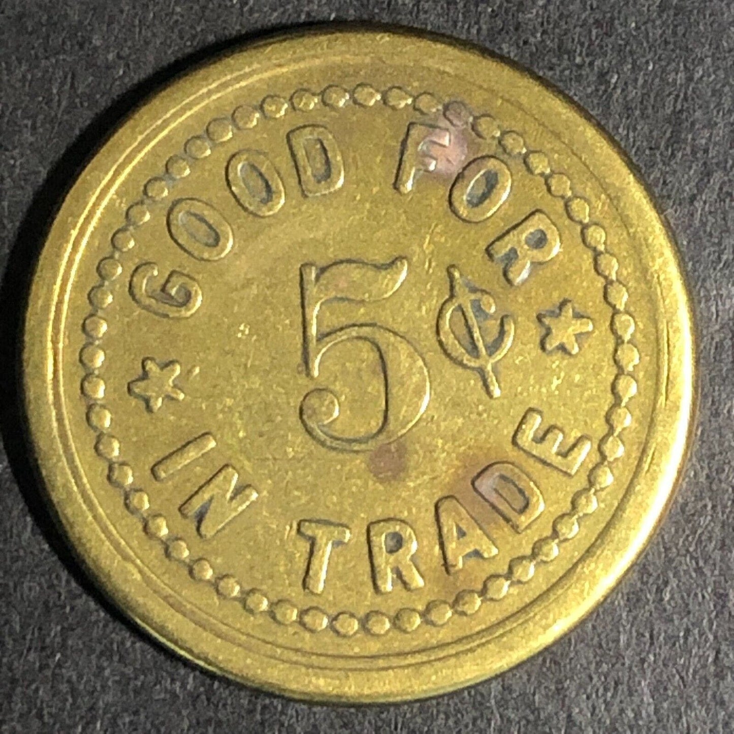 Wiley's Place Hillsboro Oregon G/F 5c Brass Trade Token - "W" 22mm