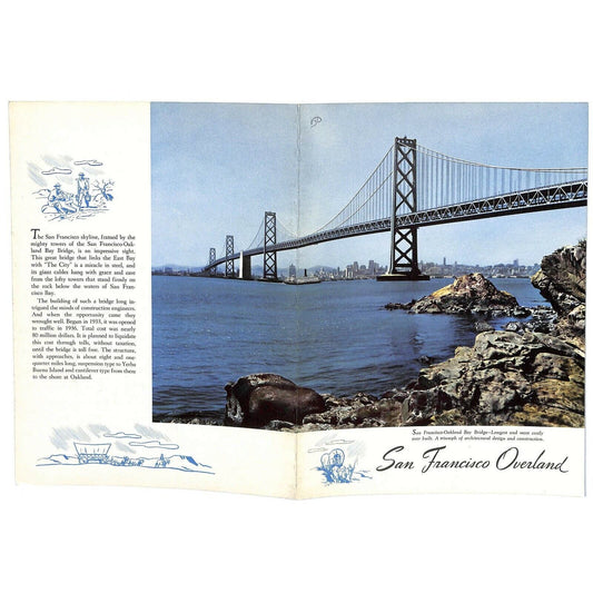 1948 San Francisco Overland Railroad Dining Color Photo Menu Oakland Bay Bridge