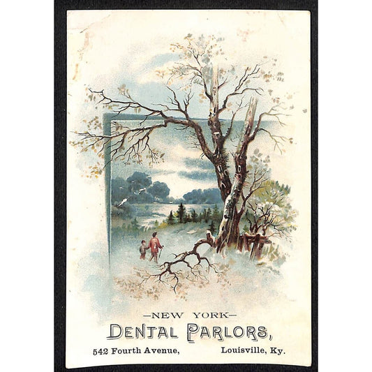 New York Dental Parlors Louisville KY Victorian Trade Cards Winter Outdoor Scene