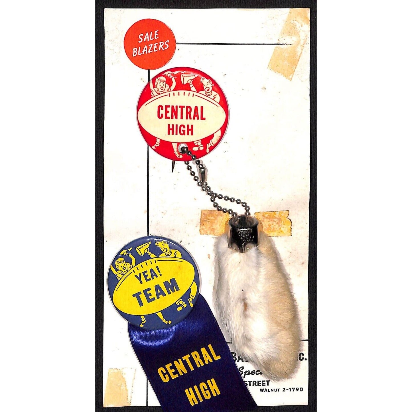 c1954 School Team Pinbacks on Phila. Badge Co. Catalog Salesman's Sample Card