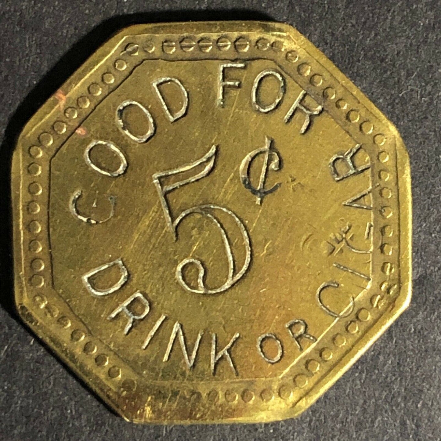 J.W.B. Monogram (John W. Bay Co?) G/F 5c Drink or Cigar Brass Token 26mm