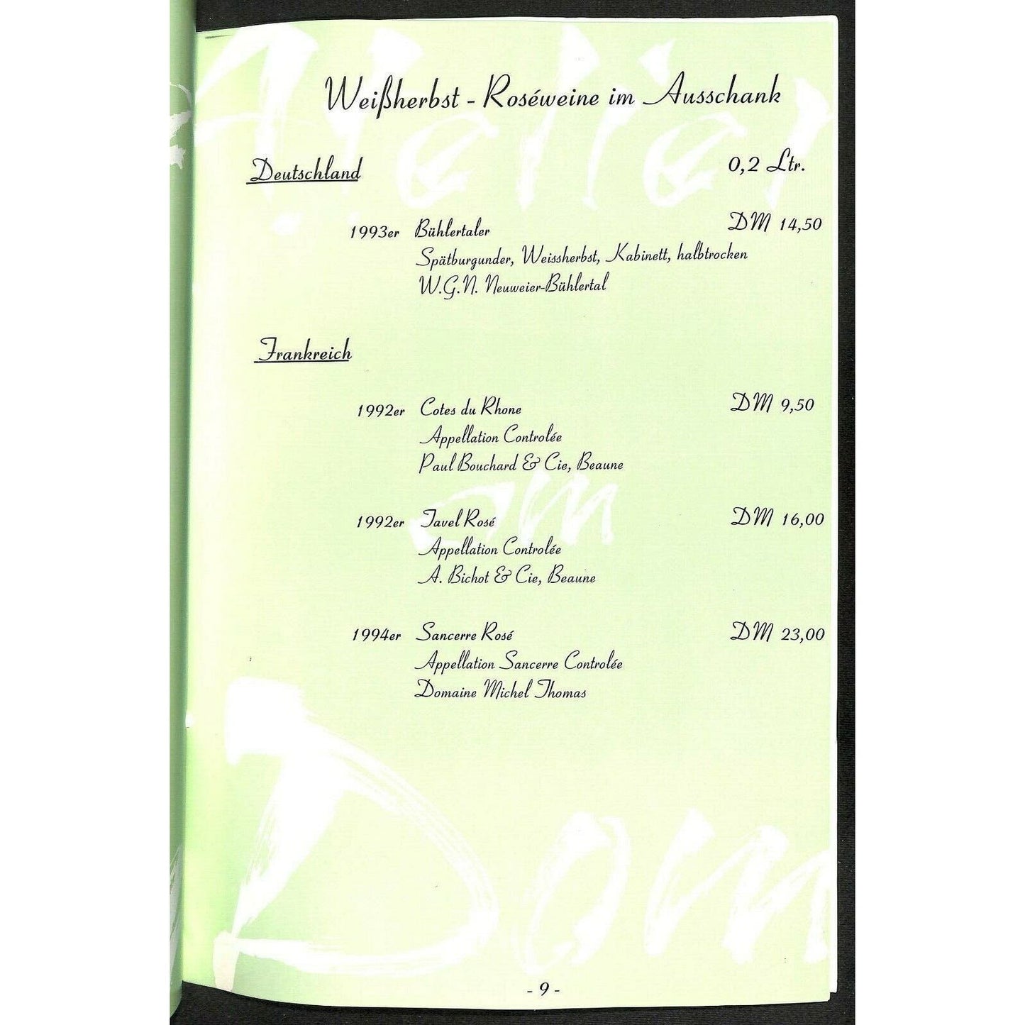 Dom-Hotel Koln-Cologne Restaurant Menu c1996 "Atelier on Dom"