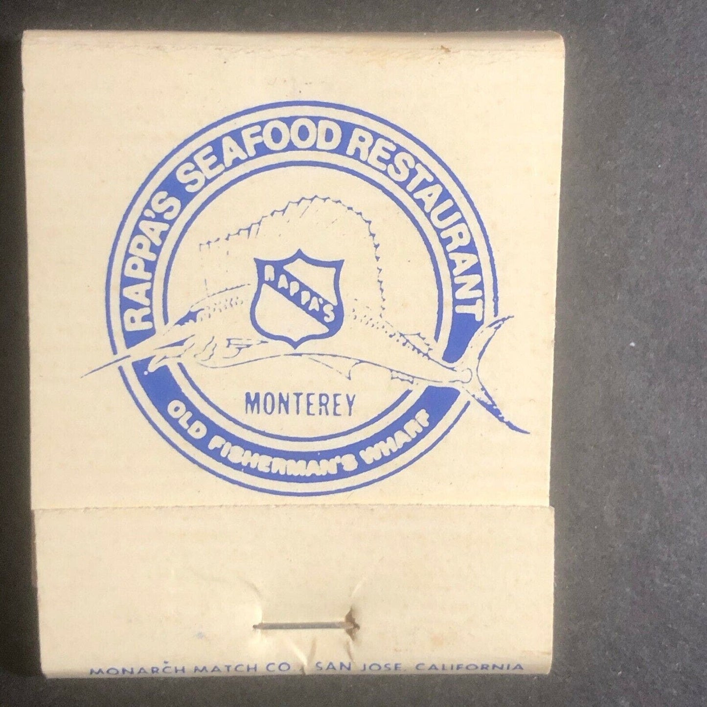 Vintage 1990's Full Matchbook - Rappa's Seafood Restaurant Monterey, CA