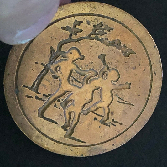 32.3mm Thin Brass Token Children Dancing Outside w/ Horn - Fauver Collection
