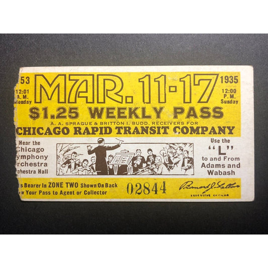 1935 Chicago Transit Authority Weekly Pass Mar. w/ Big Band Conductor Art