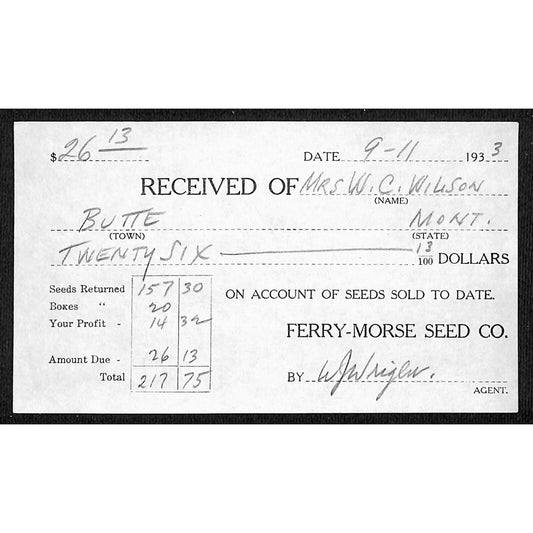 Ferry-Morse Seed Co. Butte Montana 1933 Billhead Letterhead Wilson Drug