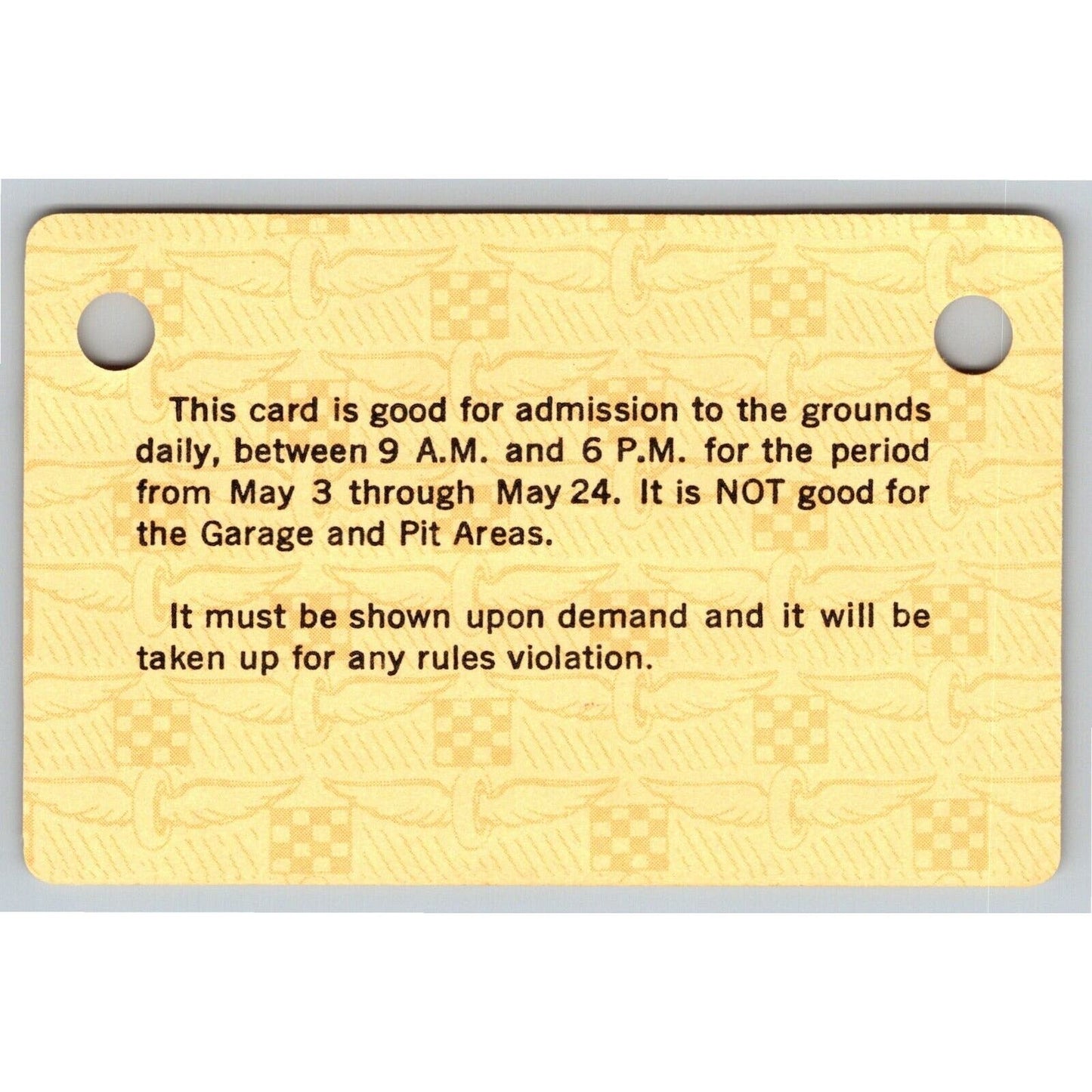 1980 Indy 500 Season Grounds Admission Ticket Pass Card Indianapolis IMS VGC