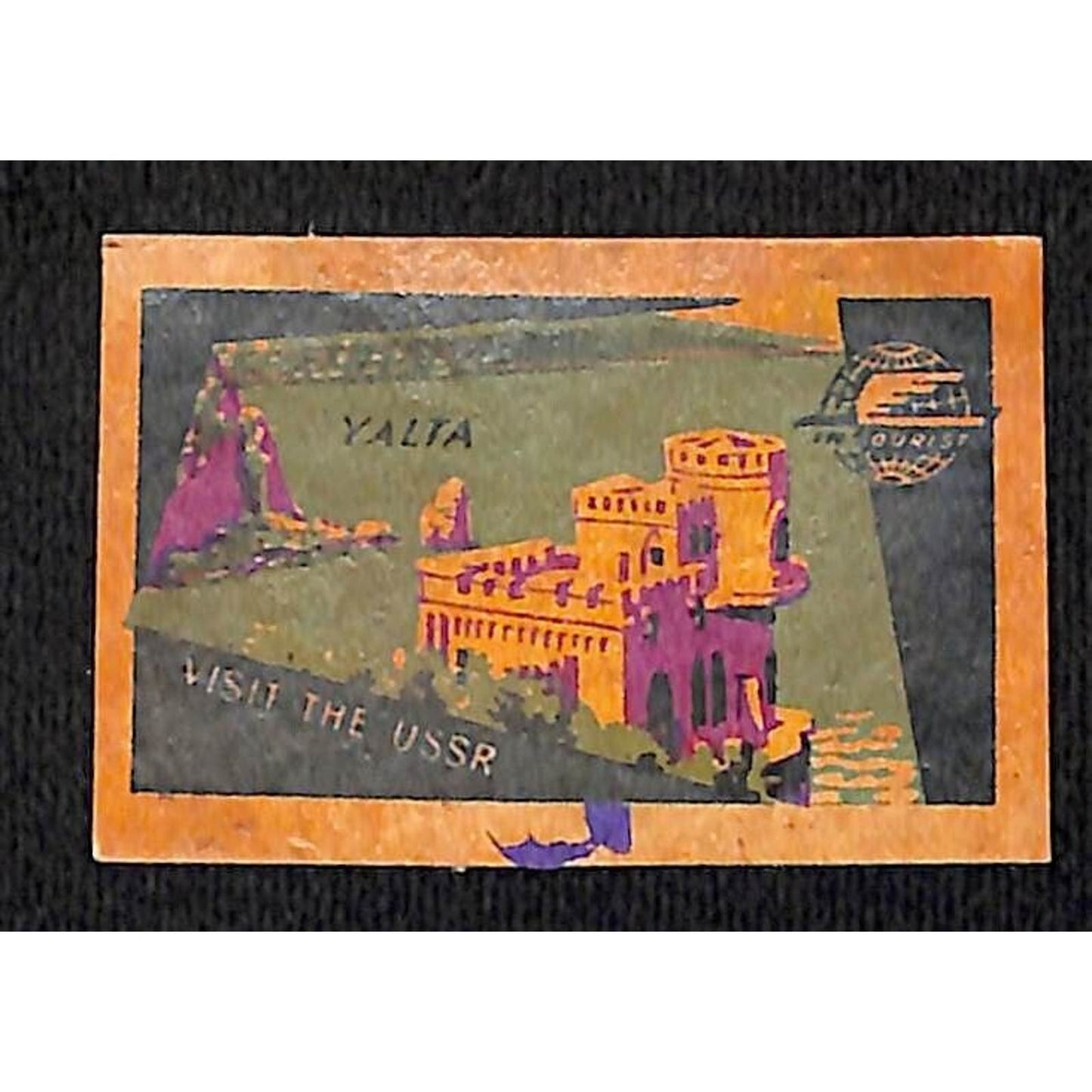 Vintage Matchbox Label Intourist Visit the USSR Yalta c1955-65