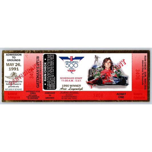 1991 Indy 500 Participant Ticket #3406 - Foil Border - Ron Burton Estate
