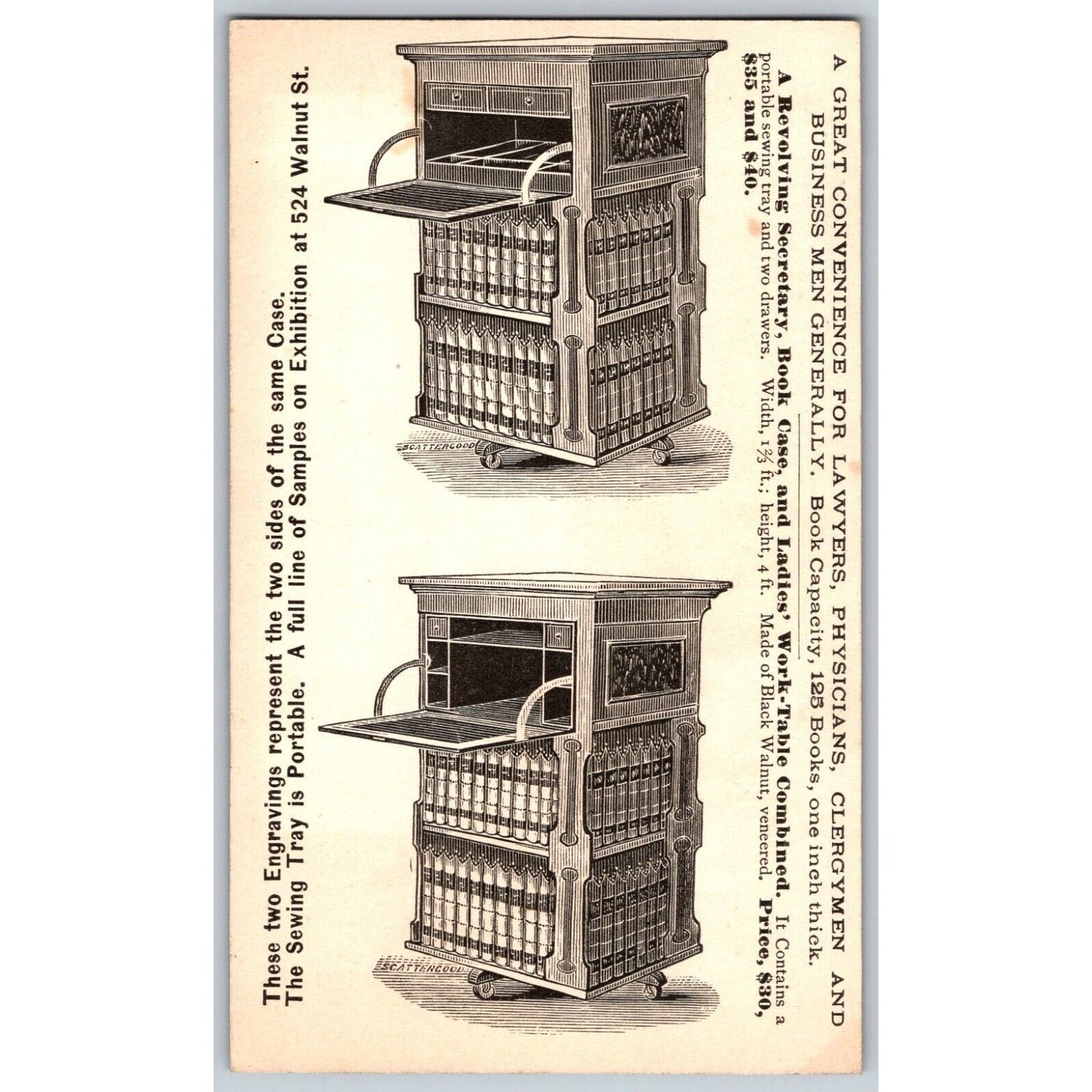 William A. Jones Phila Revolving Book-Case Prices Specs Victorian Trade Card