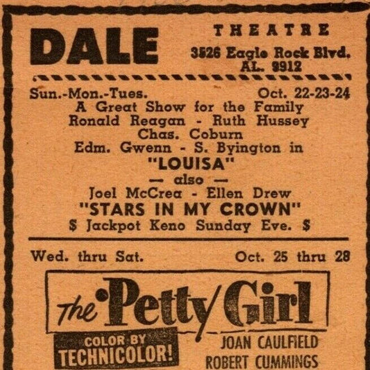 1950 Movie Feature Film Flyer / Hand Out - Dale Theatre, Eagle Rock Blvd, AL