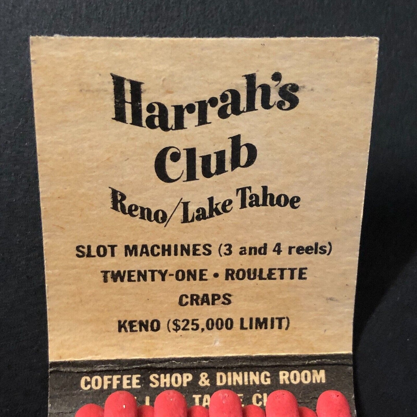 Harrah's Club Reno Lake Tahoe Full Matchbook Wheelbarrow c1950's-60's Scarce