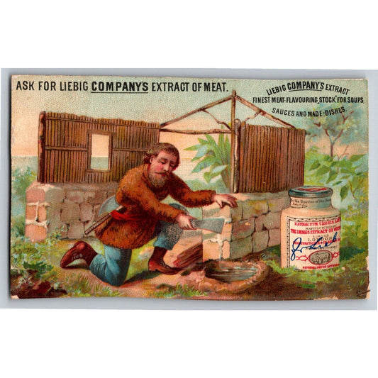 Man Laying Brick House Foundation Victorian Trade Card Liebig Extract of Meat