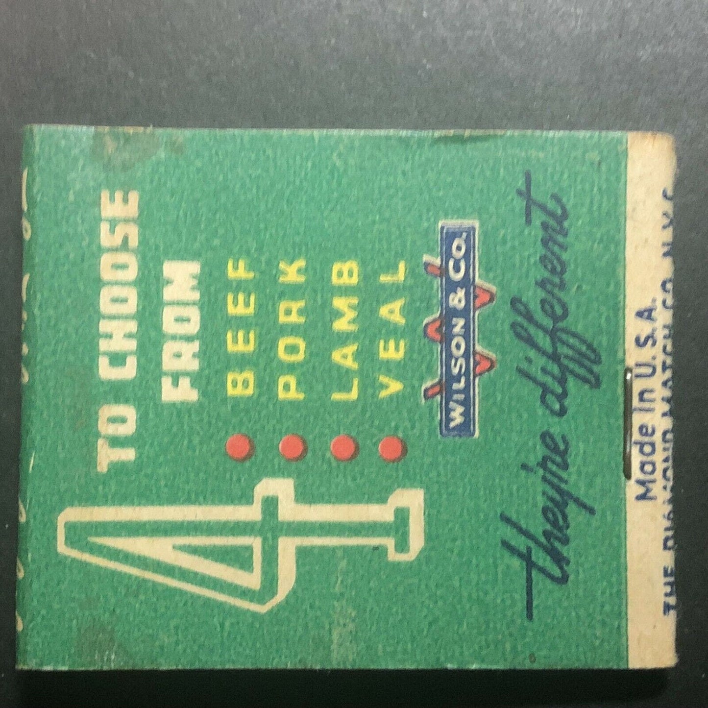 Very Scarce 1940's Full Matchbook - "Wilson & Co." "Mor Pork" "All Purpose Meat"