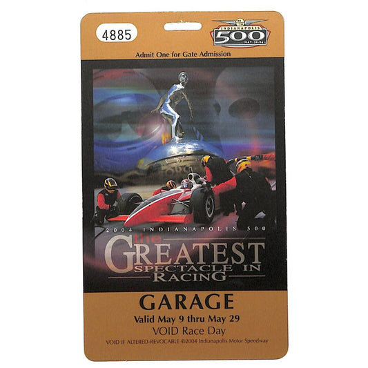 2004 Indy 500 Garage Access Ticket Pass Indianapolis IMS #4885 VGC