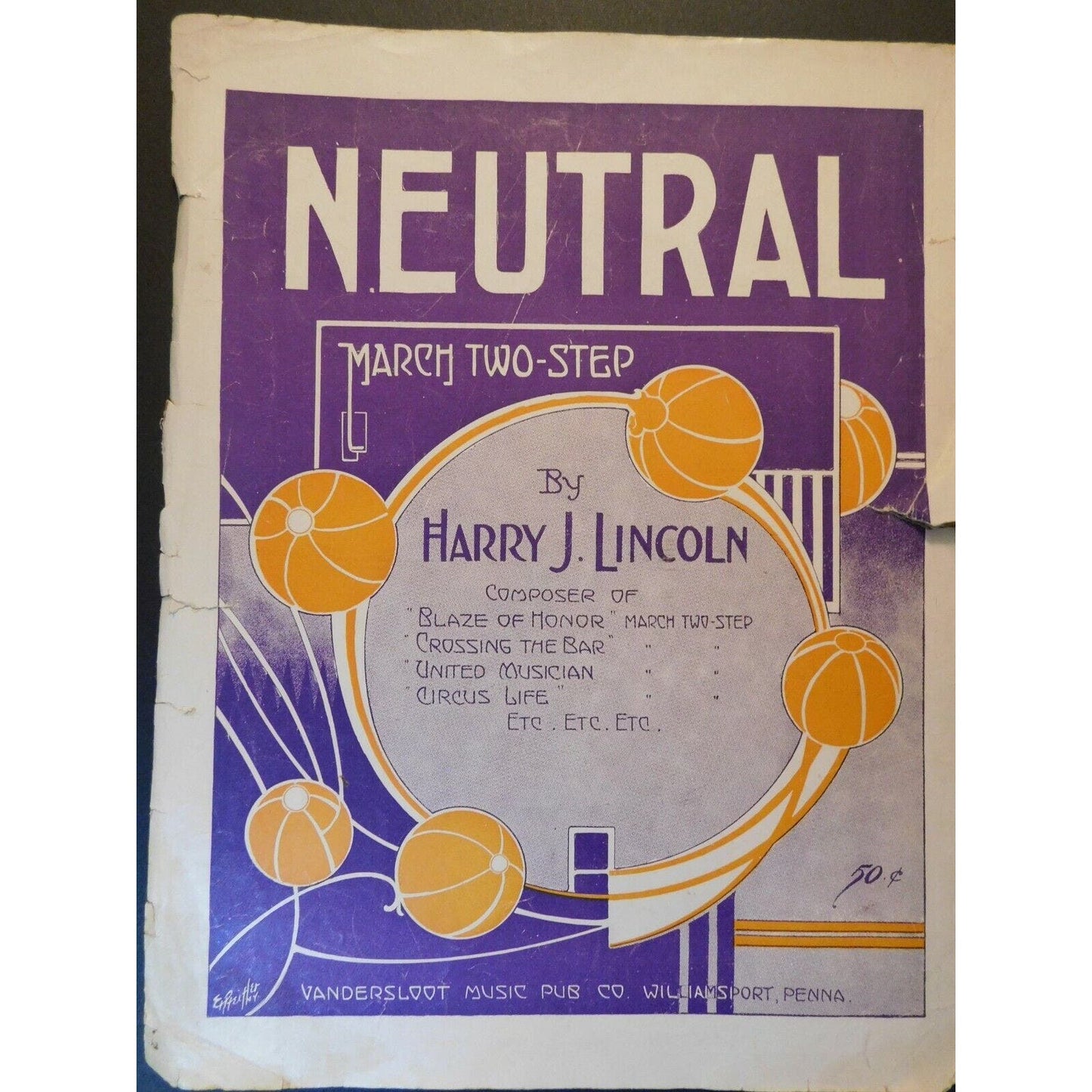 Vintage 1915 Sheet Music "Neutral" March Two-Step Harry J. Lincoln