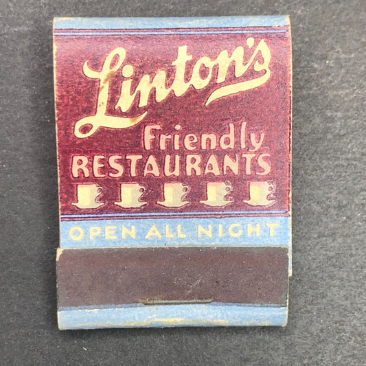 Linton's Friendly Restaurants Full Mini Matchbook c1940's VGC Scarce