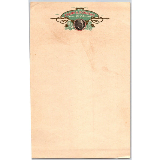 Frank A. Robbins Small Circus Museum Letterhead 1917 "37th Tour" VGC Scarce