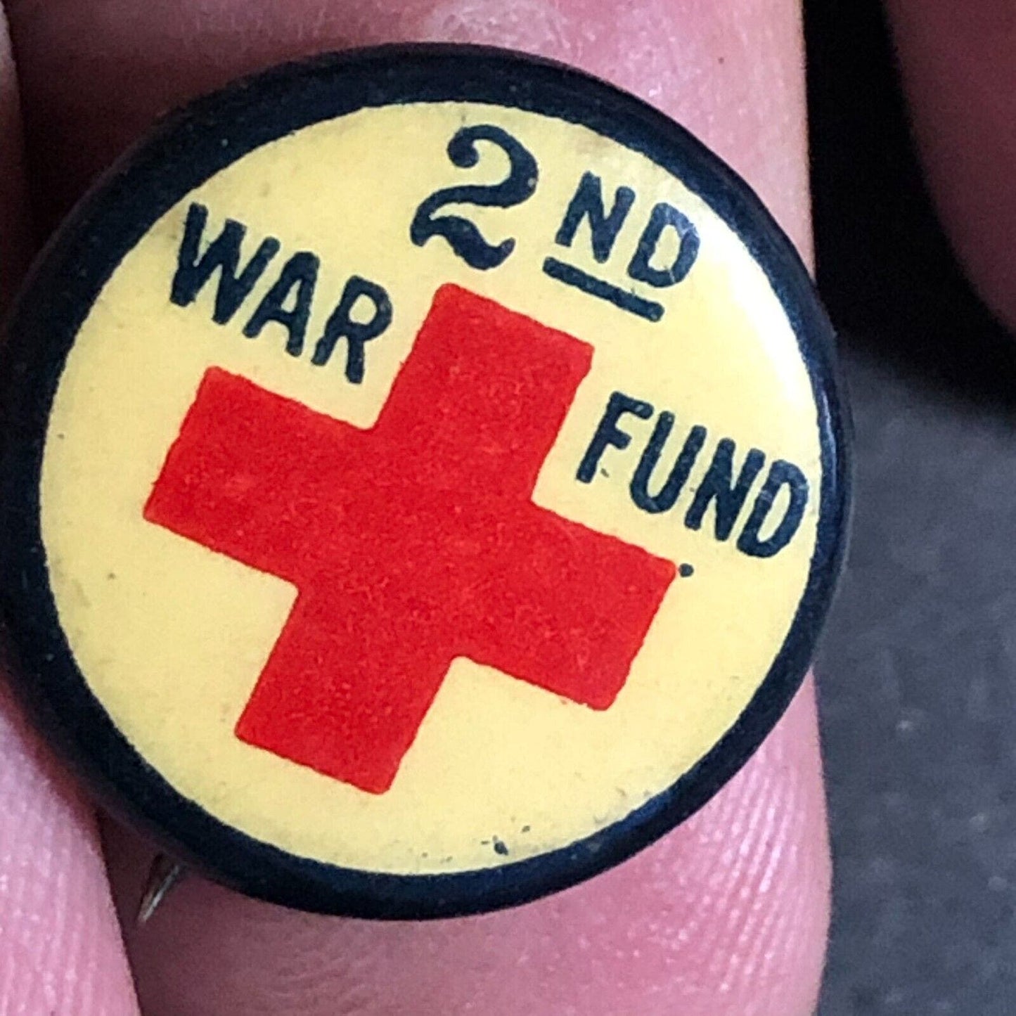 c1918 WWI Era Red Cross 2nd War Fund Celluloid Small Steel Pinback Button